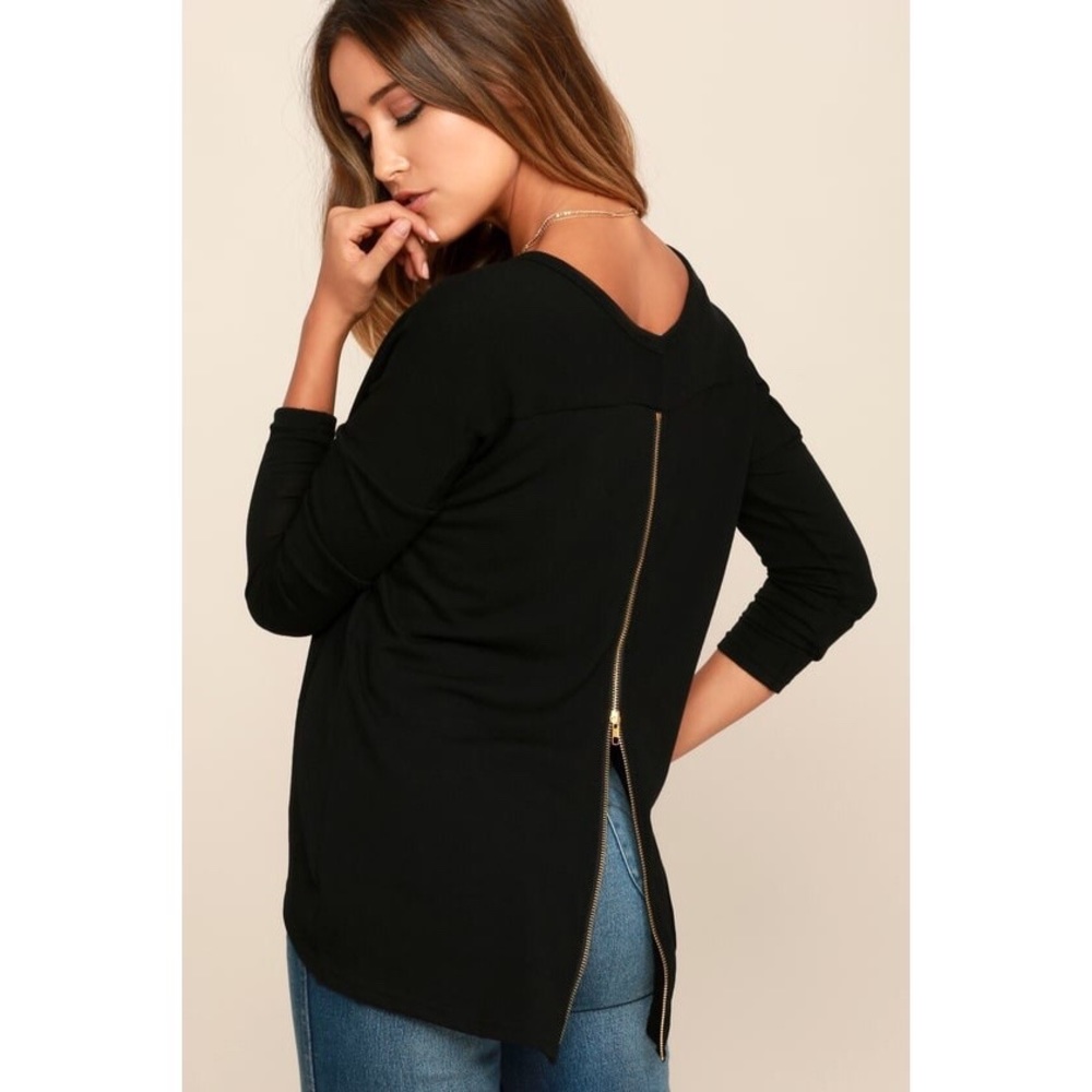 Lulu’s Zip to My Lou Black Sweater Top